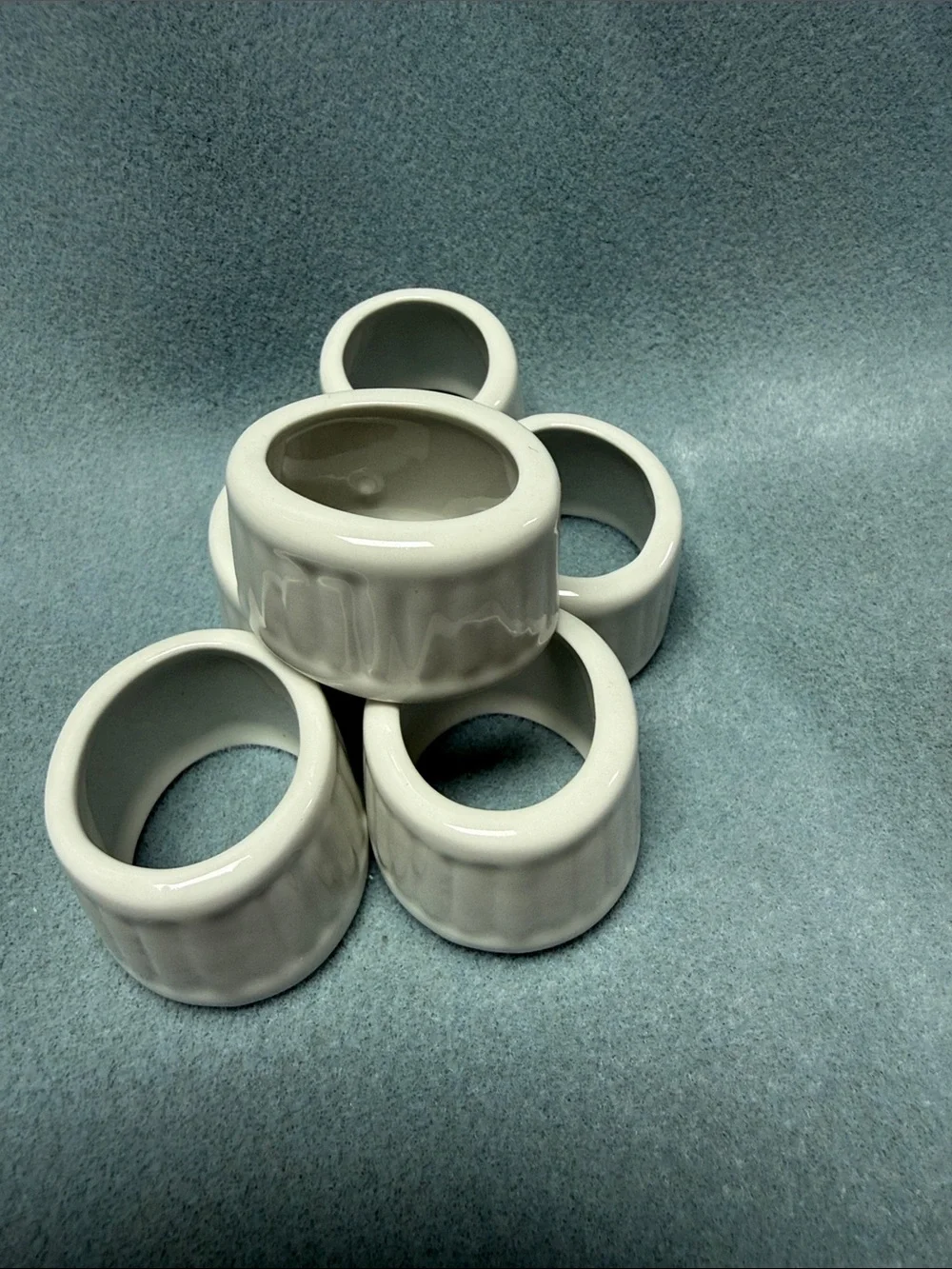 Ceramic White Ribbed Napkin Rings - Set of 6